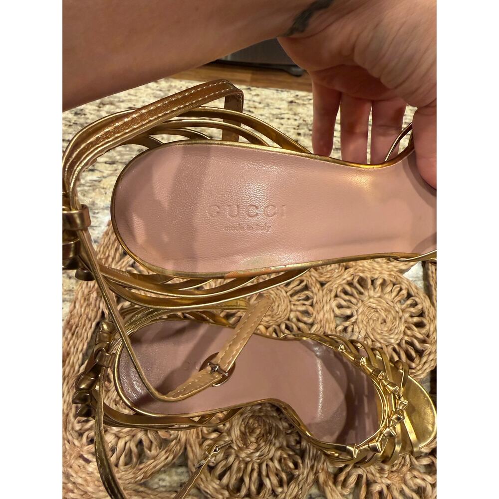 Gucci Gold Wedge Platform Sandals, Size 9/39 - Picture 8 of 16